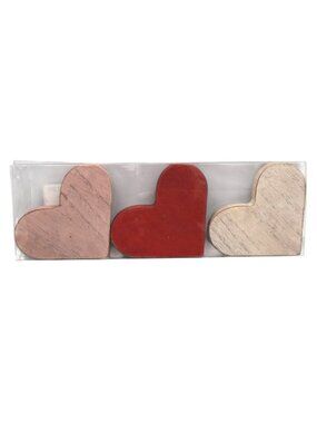 3 Piece Wooden Heart Decor Set Rustic Love Valentine Red Pink Tiered Tray Disple